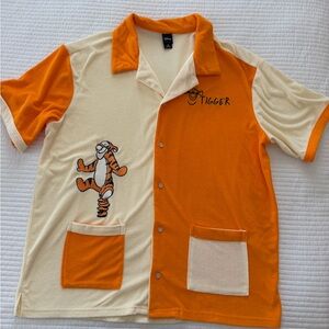 Disney Tigger Two-Tone Terry Cloth Button-Up Shirt in Orange and Cream